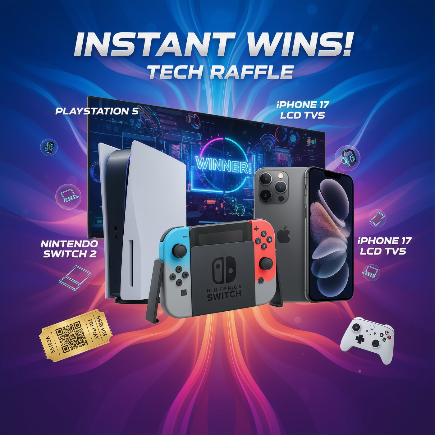 Tech Raffle · PS5 · Switch 2 · iPhone